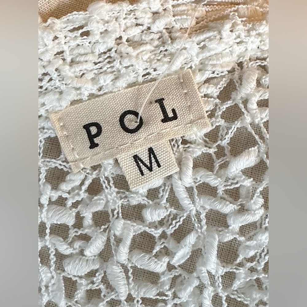 POL Oversized Distressed Open Knit Sweater Cream Peach Stripe Boho Pullover M - Picture 7 of 8